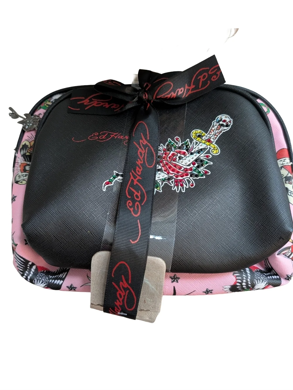 NWT Ed Hardy Black and Pink Cosmetic Bag Set